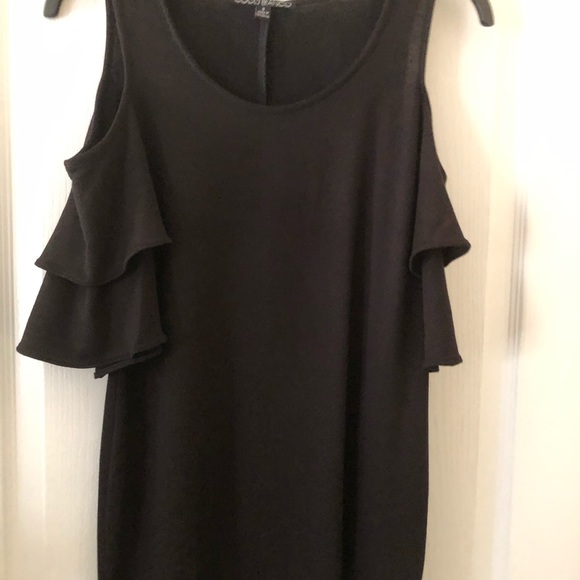 Coco Bianco Black Ruffled Sleeve Cold Shoulder Top Small - Picture 2 of 8